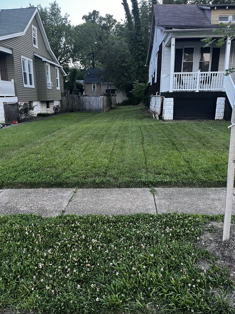Clean lawn cut from curb to front step in Baltimore